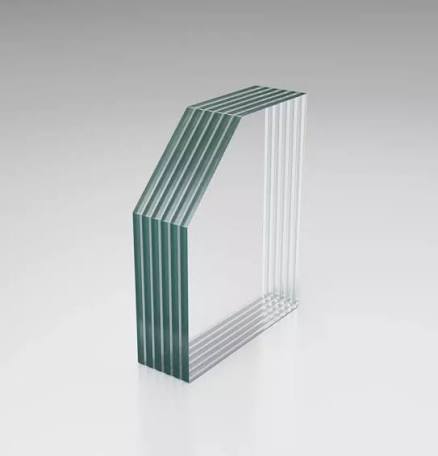 Illustration of a laminated glass edge showing multiple bonded layers